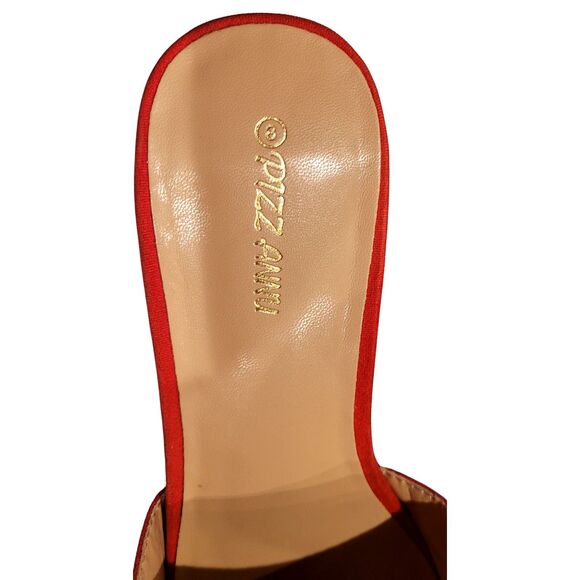 Pizz Annuzi Red Suede Slip-On Sandals 2" Block Heel, Summer Chic Size 8 Open Toe - Picture 5 of 6